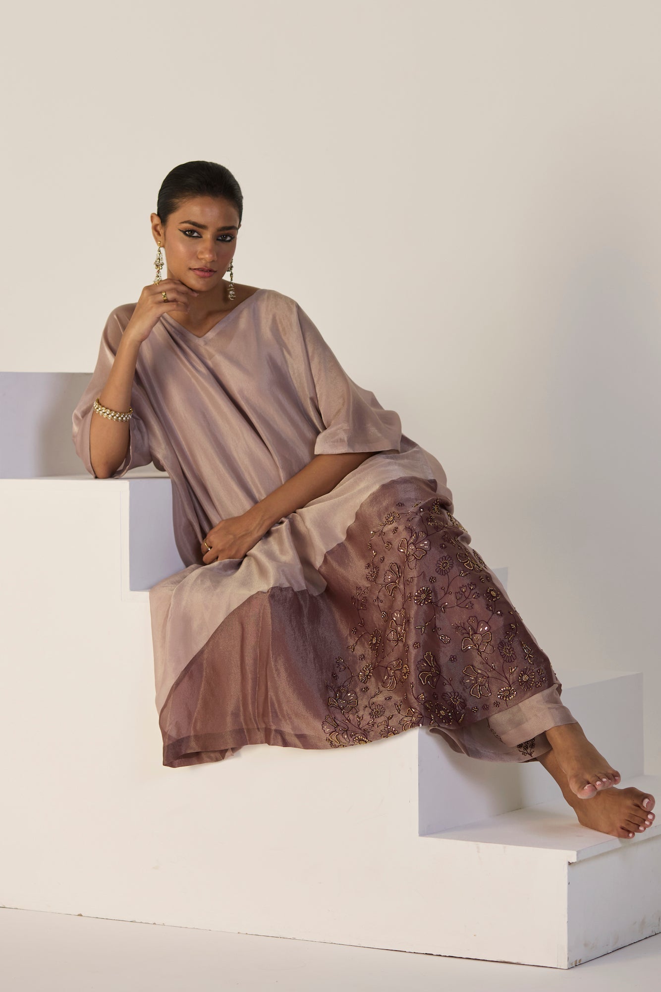 Elegant Purple Zehra Tissue Silk Kaftan Set - Luxurious Women's Ethnic Attire