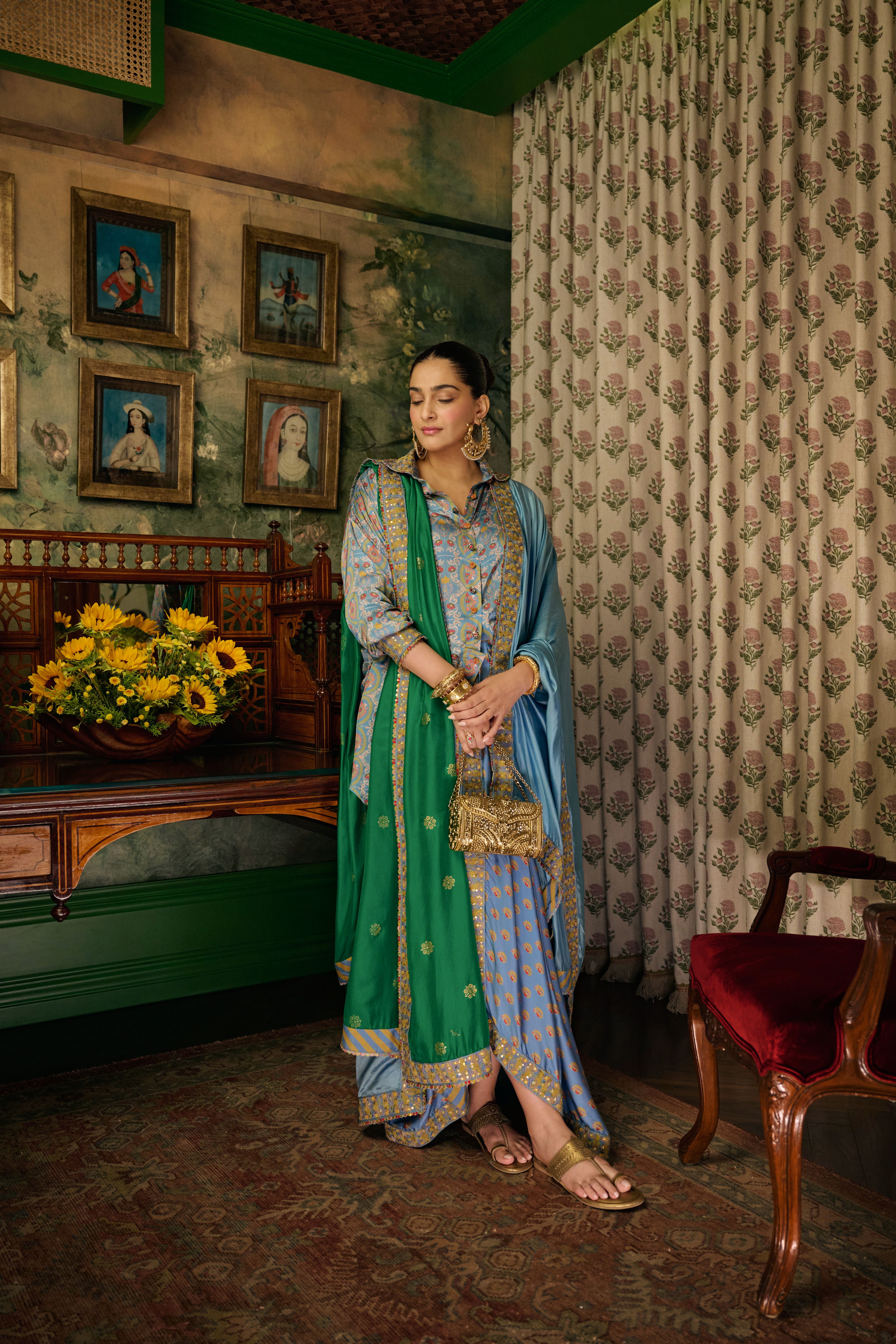 Sonaam kapoor in Shirt with Lungi Set