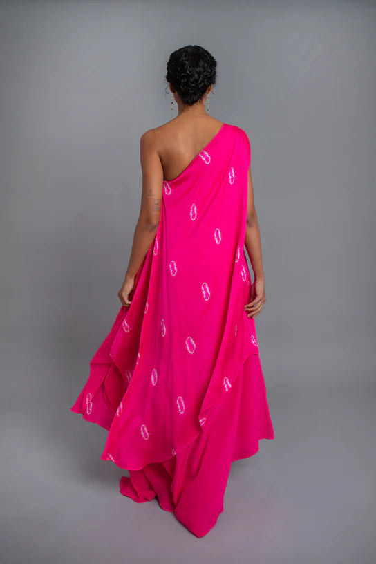 Silk Layered Tie-dye One Shoulder Set