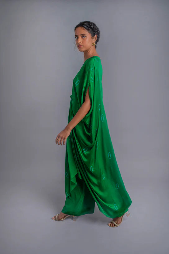 Silk Front Knot Tie-dye Kaftan Set