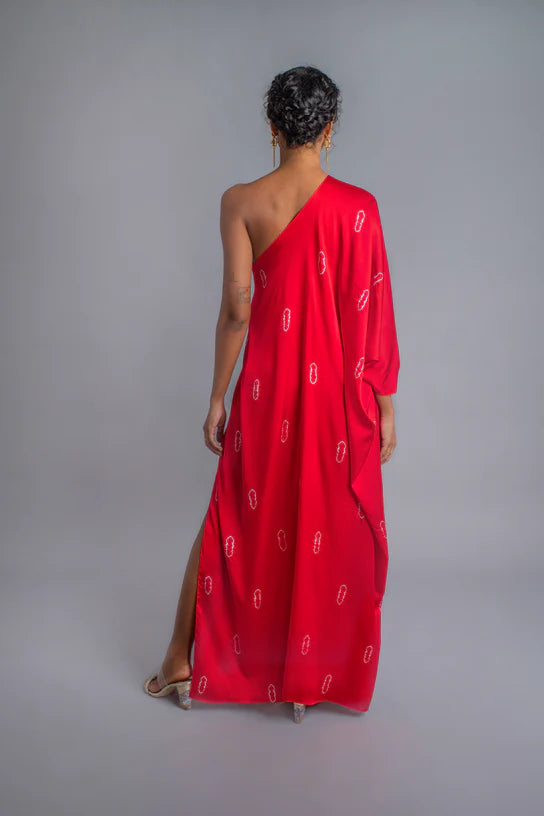 Silk Wrap Style Tie-dye One Shoulder Dress