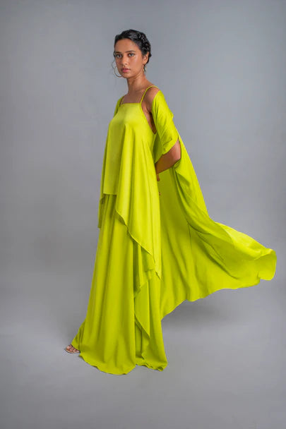 Silk Side Draped Skirt Set with Jacket