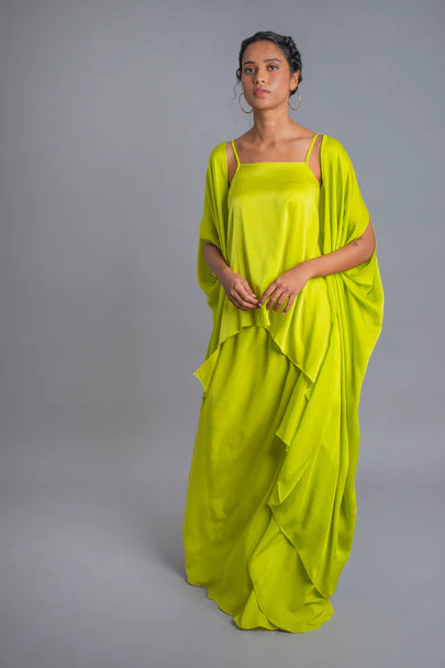 Silk Side Draped Skirt Set with Jacket