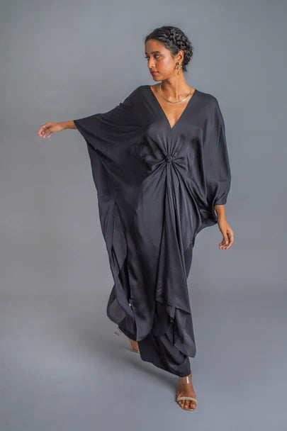 Silk V-Neck Knot Kaftan Set