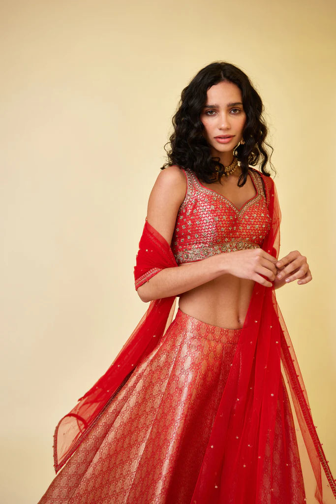 Red Sharara Set