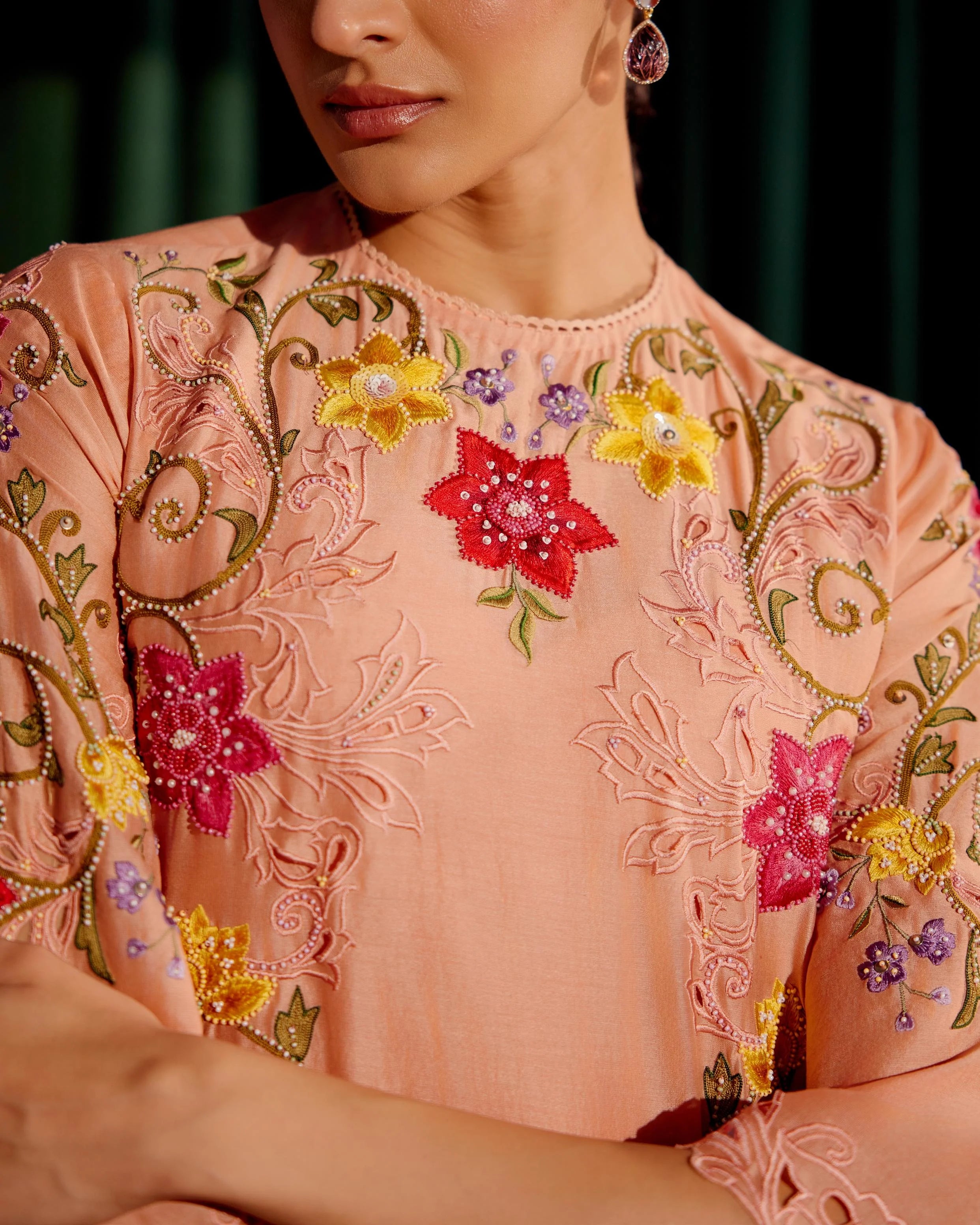 Apricot Multi Color Floral Kurta With Pants