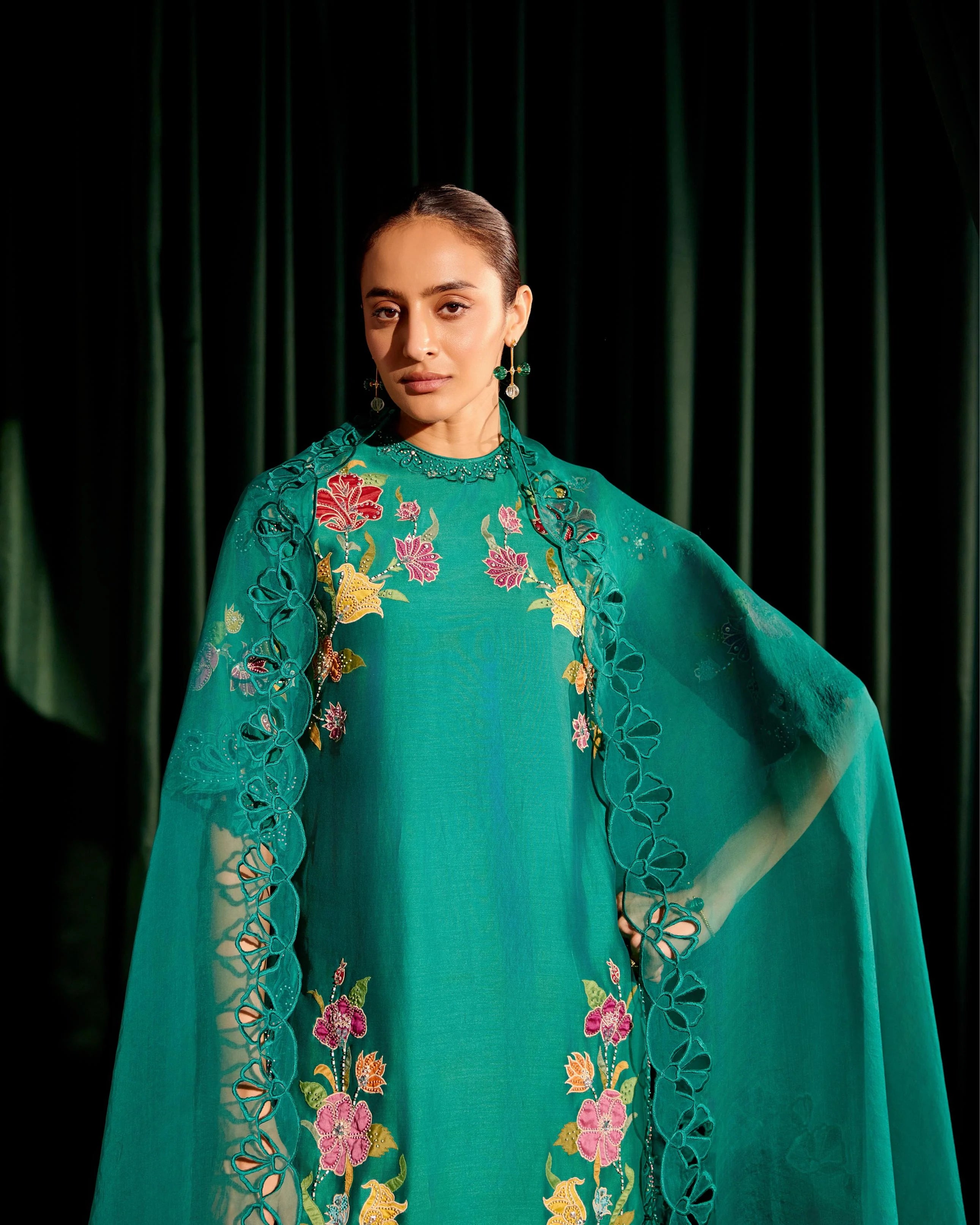 Emerald Green Tonal Cutwork Dupatta