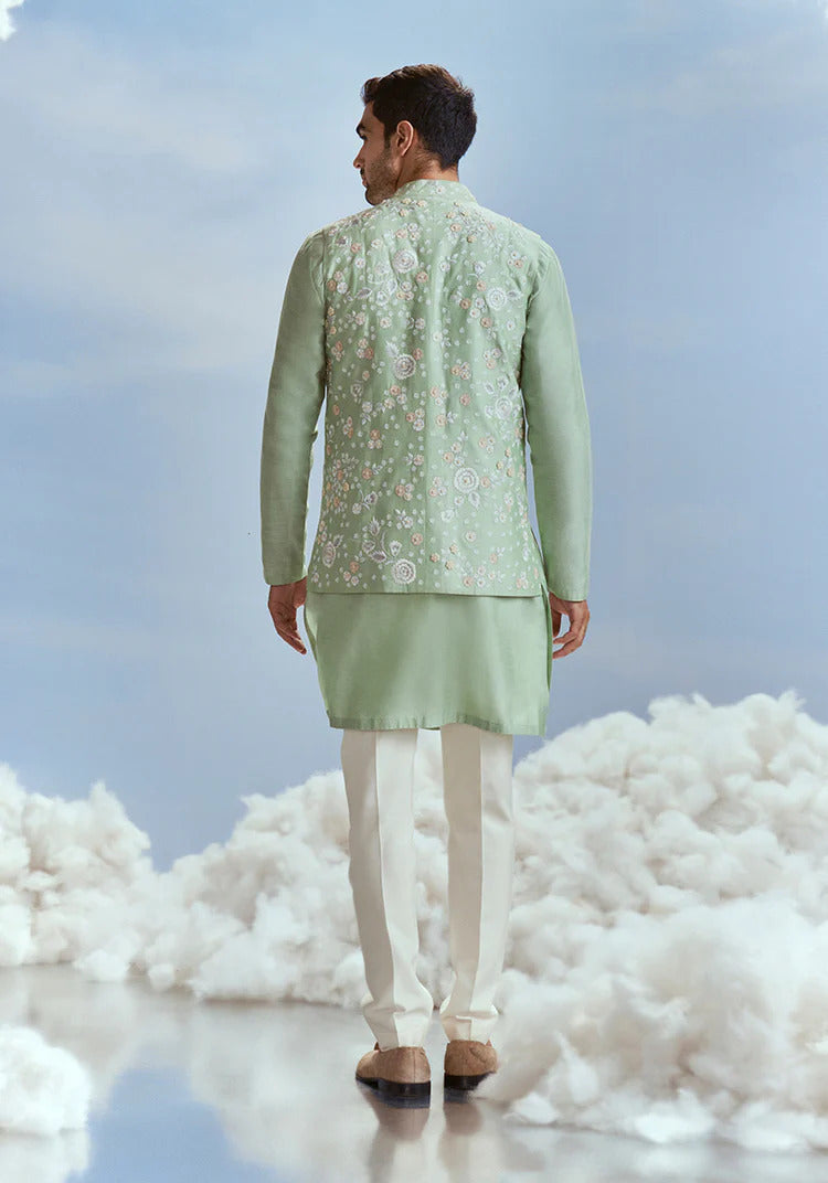 Mint Mehtab Bagh Jaal Bundi Kurta Set