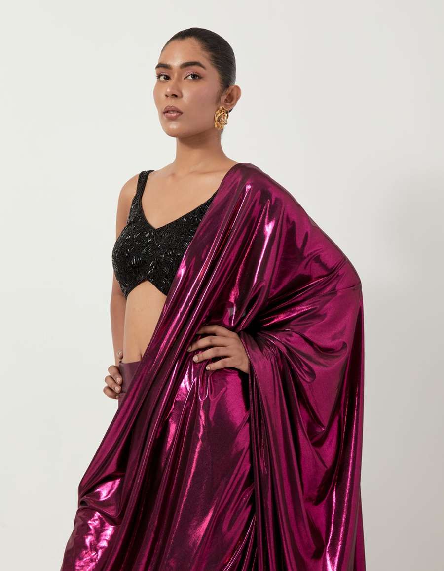 Waterfall Sari In Fuschia