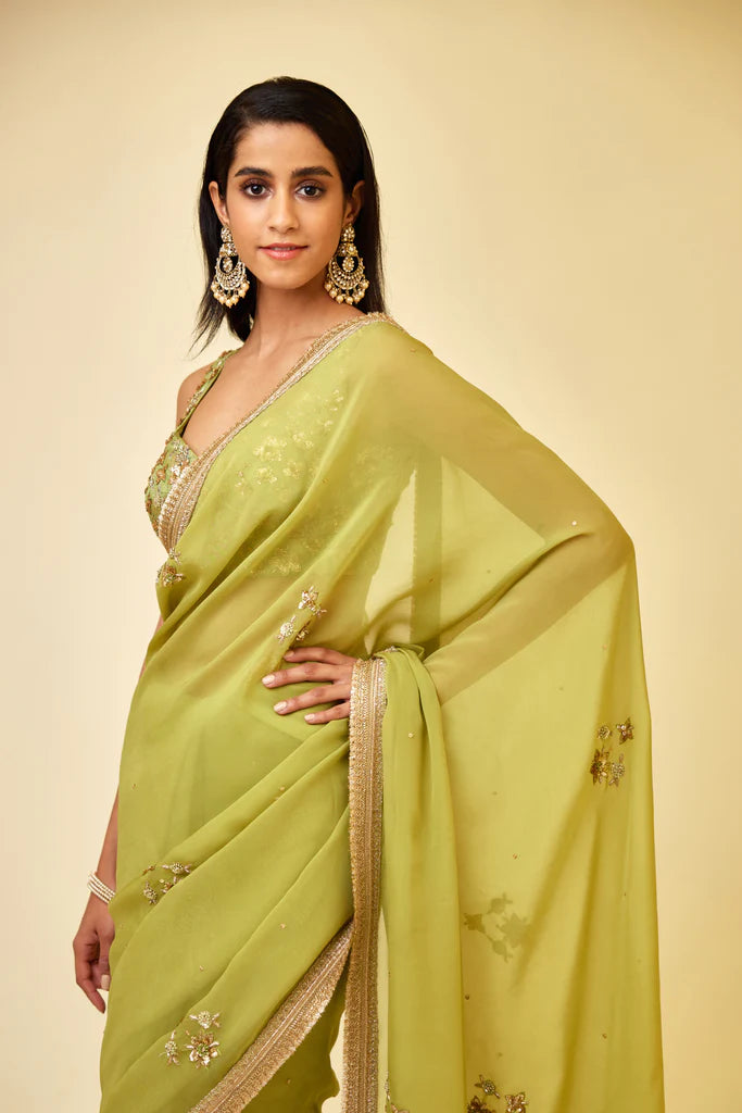 Olive Green Saree Set