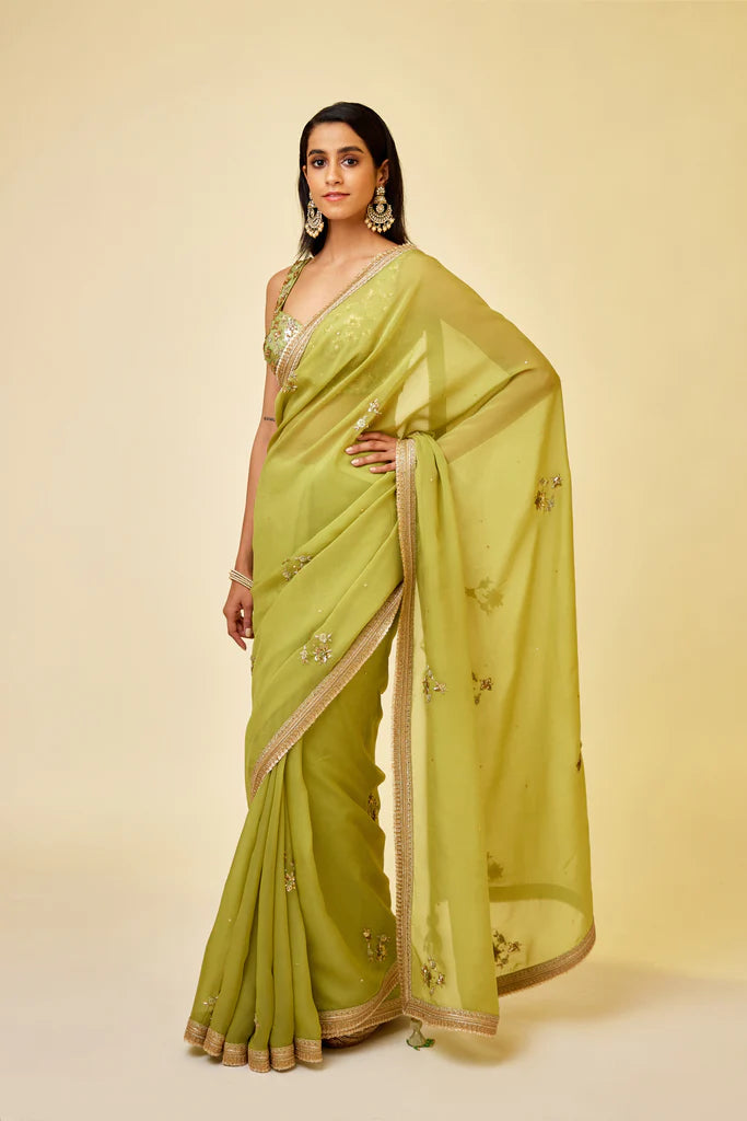 Olive Green Saree Set