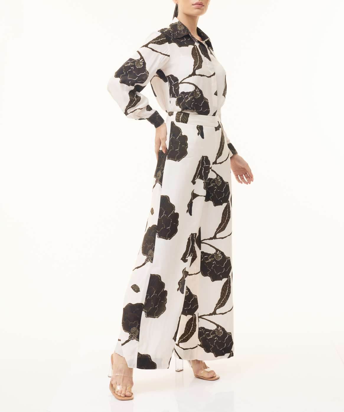 PEACH, BROWN AND BLACK FLORAL PANTS