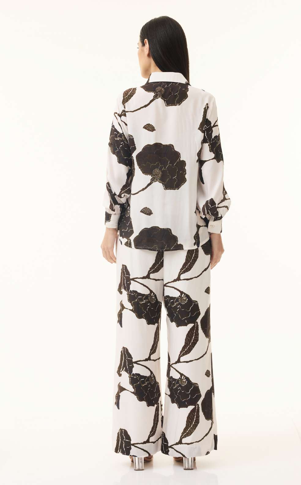 PEACH, BROWN AND BLACK FLORAL SHIRT