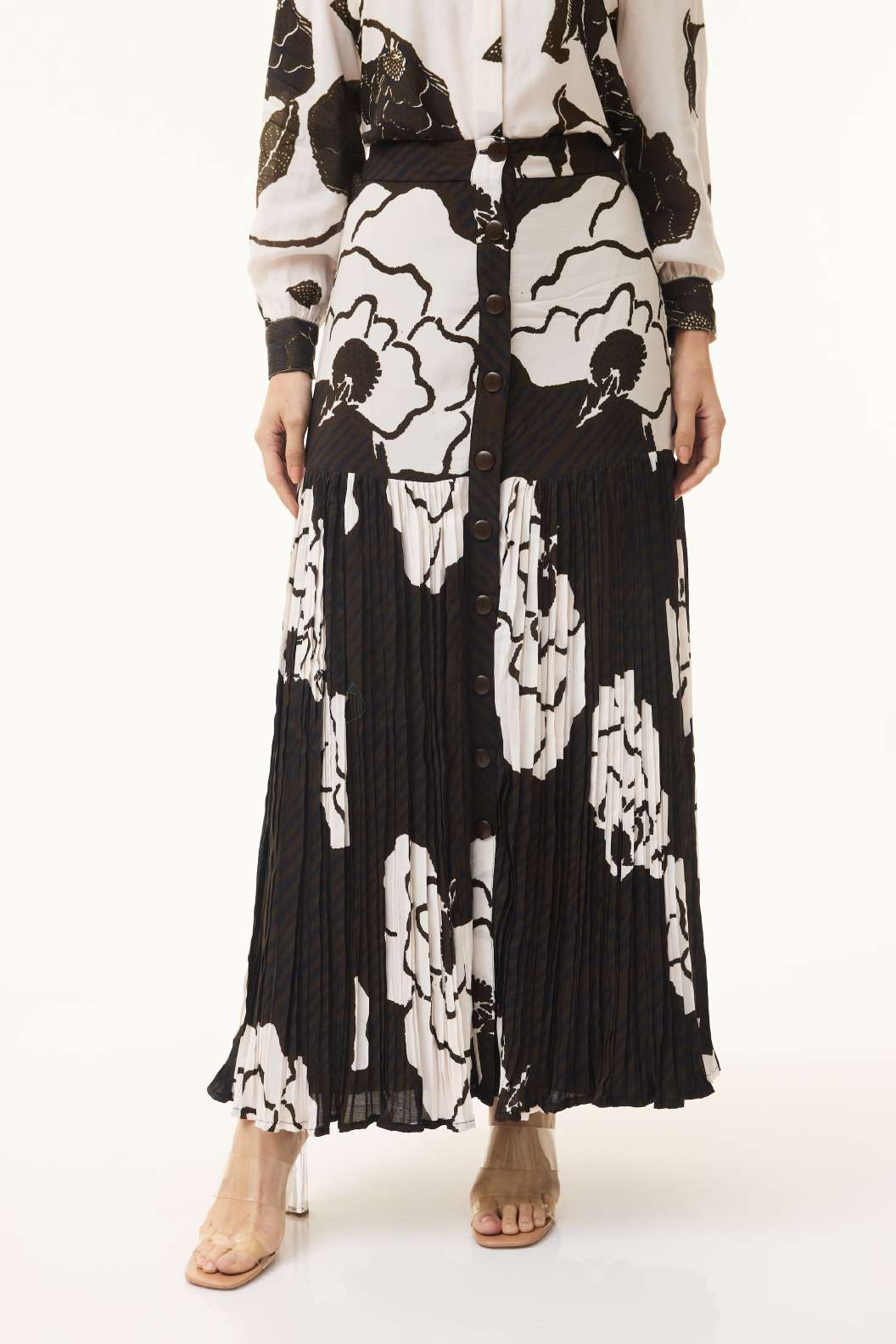 BLACK, PEACH AND BROWN FLORAL SKIRT