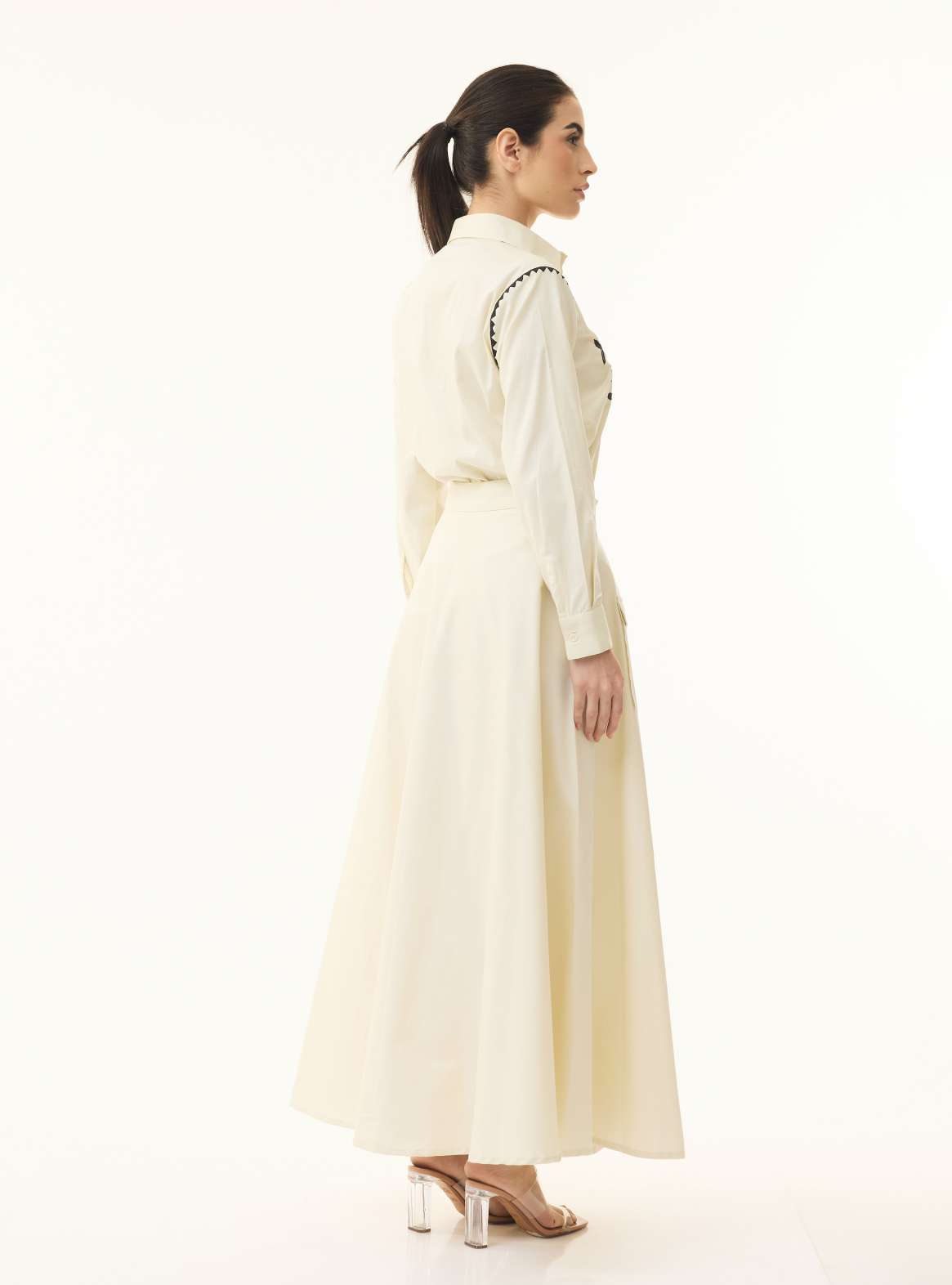 CREAM LONG A LINE SKIRT