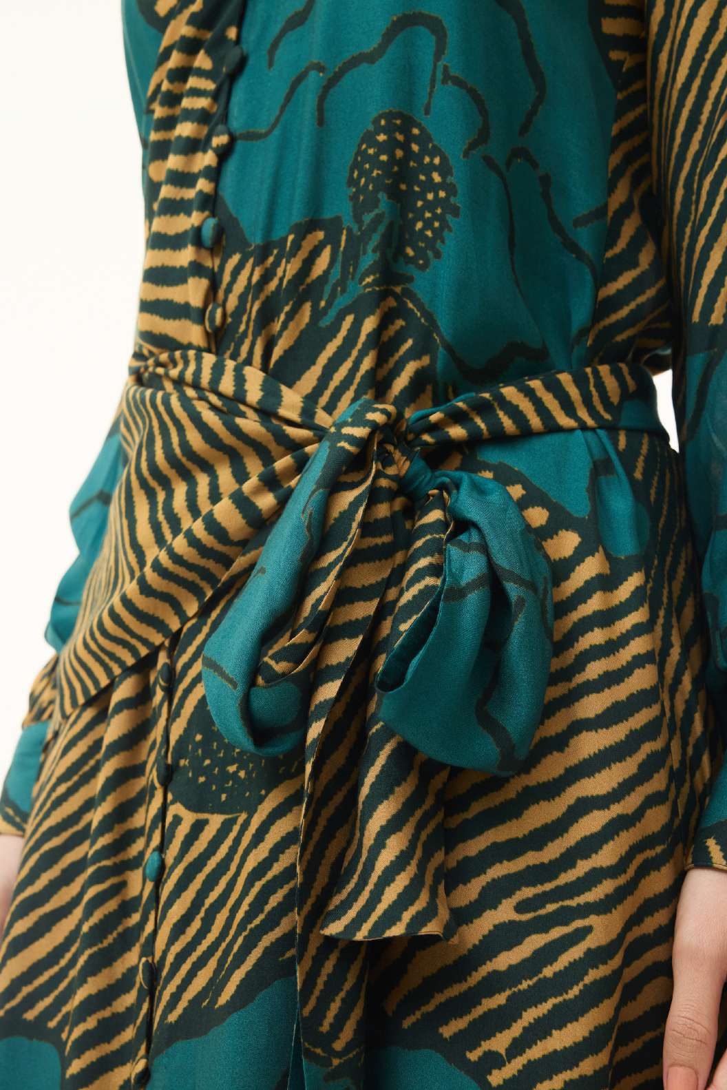 TEAL AND MUSTARD FLORAL LONG SHIRT DRESS WITH BELT