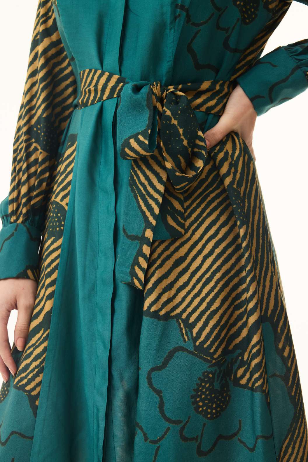 TEAL AND MUSTARD FLORAL SHIRT DRESS