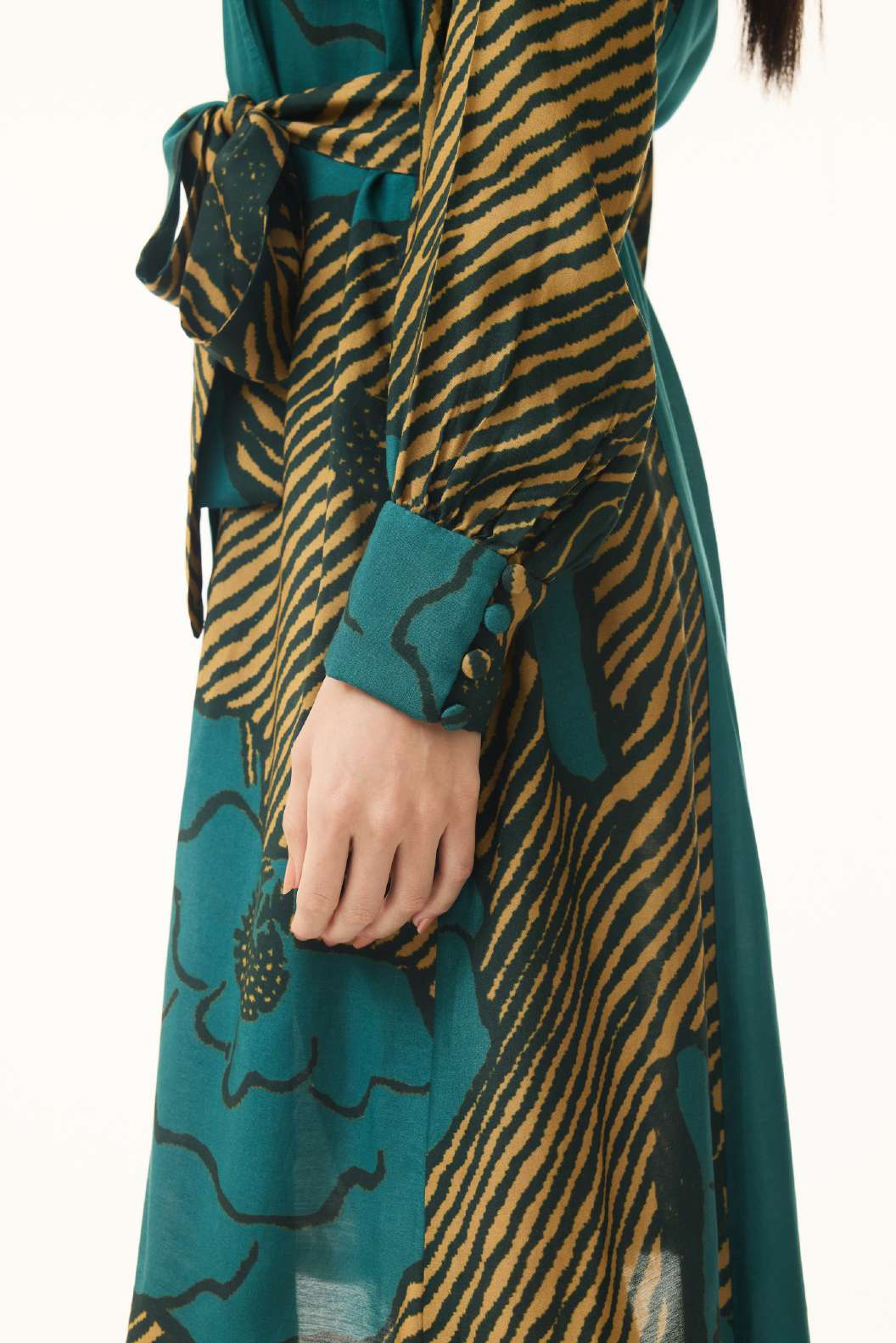 TEAL AND MUSTARD FLORAL SHIRT DRESS