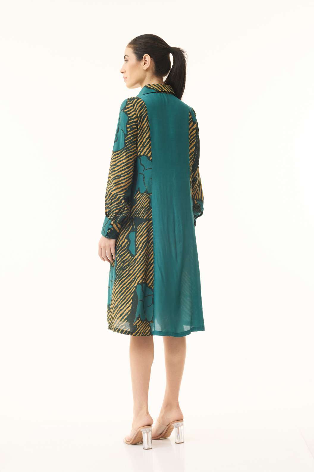 TEAL AND MUSTARD FLORAL SHIRT DRESS
