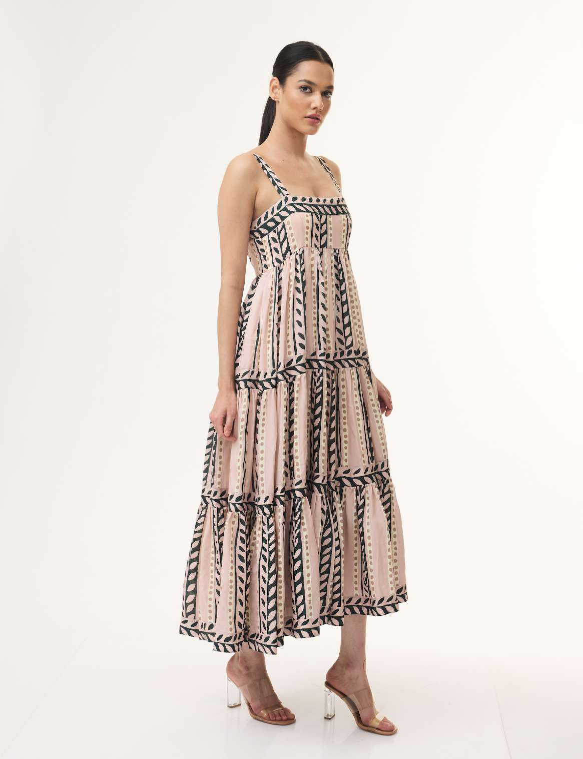 PINK AND BLACK STRIPED SLEEVELESS DRESS