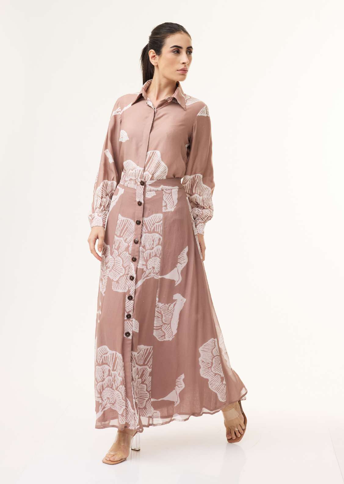 PEACH AND WHITE FLORAL SKIRT