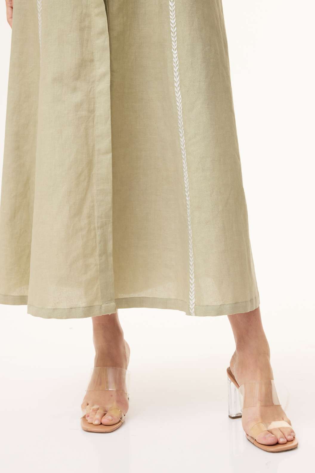 KHAKI GREEN EMBROIDERED SHIRT DRESS