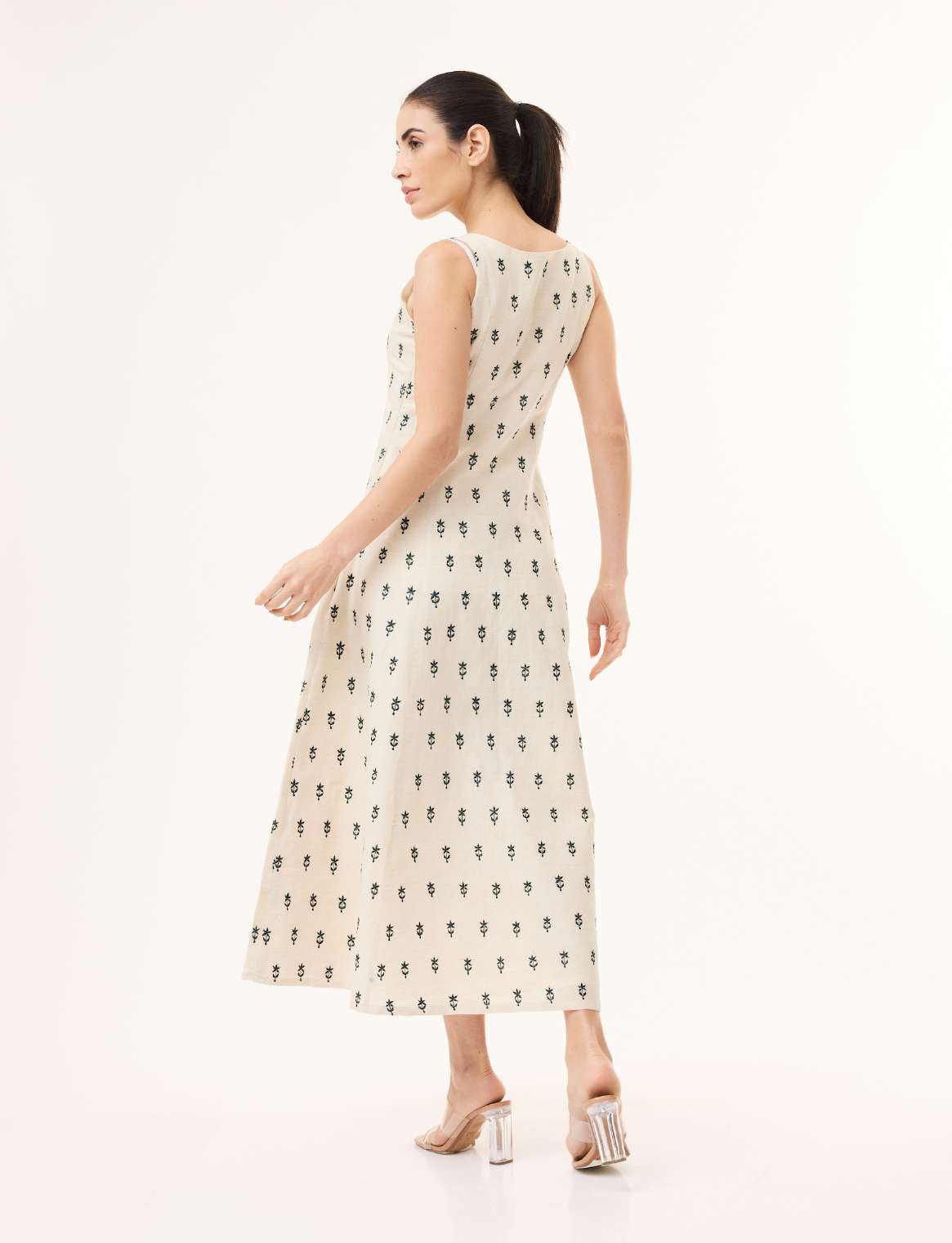 BEIGE EMBROIDERED SLEEVELESS DRESS