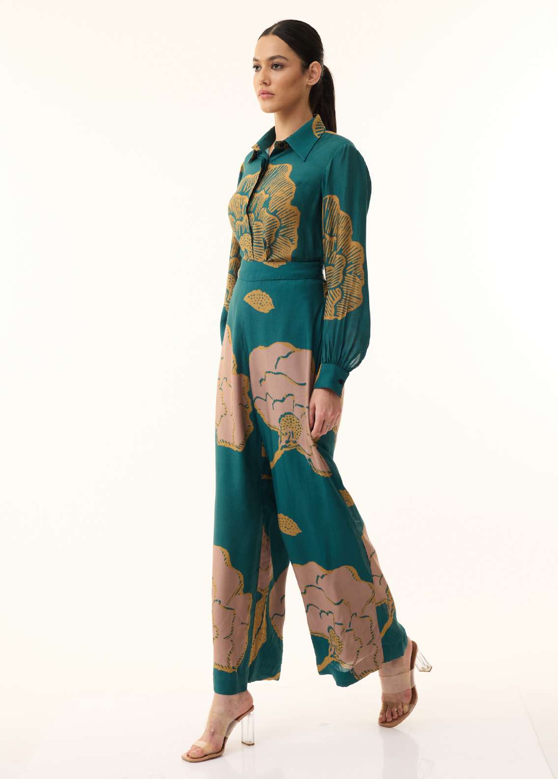 TEAL, PINK AND MUSTARD FLORAL SHIRT