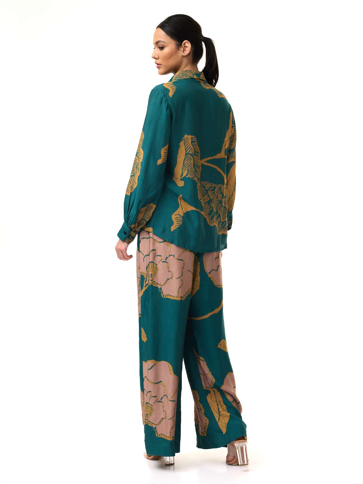 TEAL, PINK AND MUSTARD FLORAL SHIRT