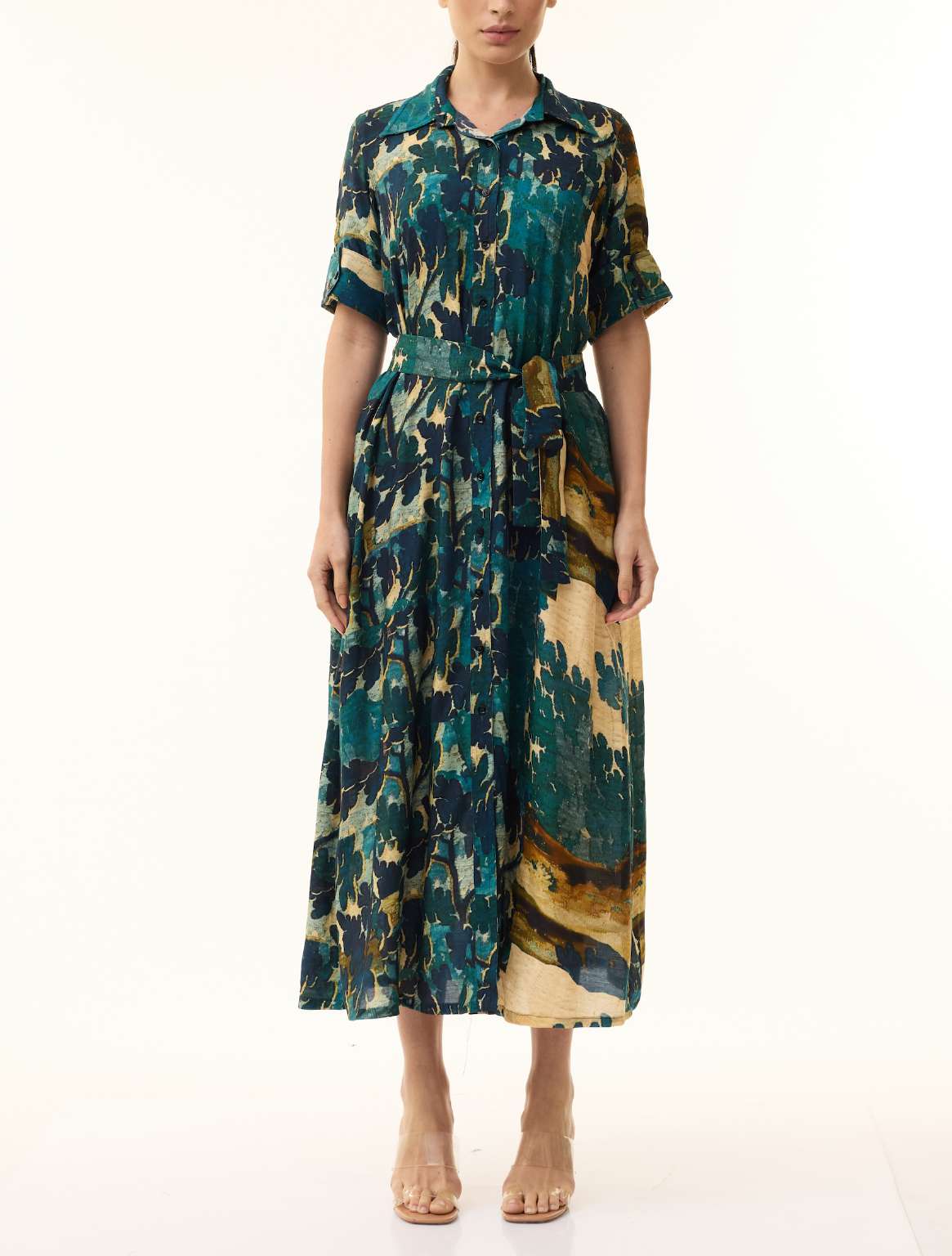 TEAL FLORAL SHIRT DRESS