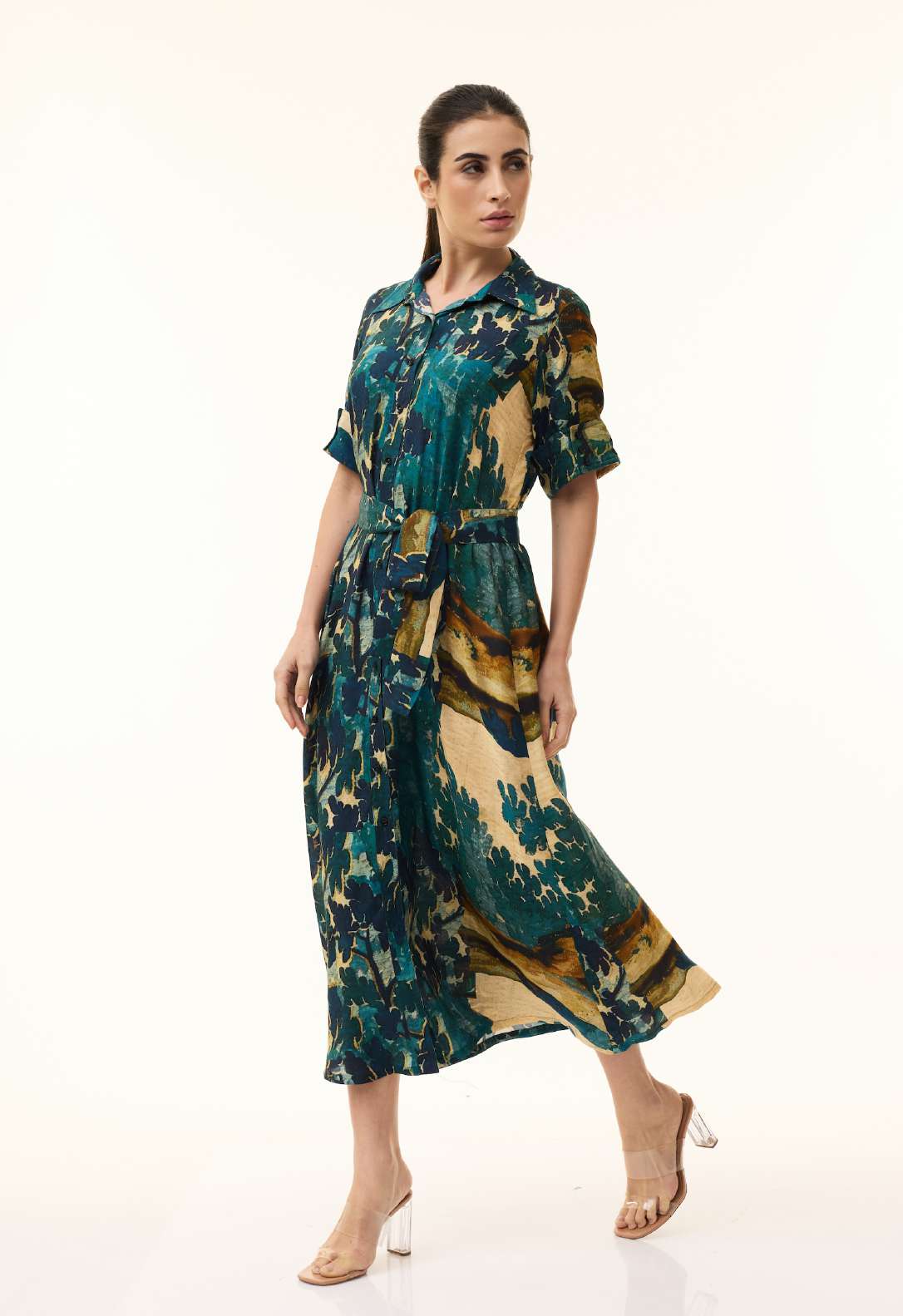TEAL FLORAL SHIRT DRESS