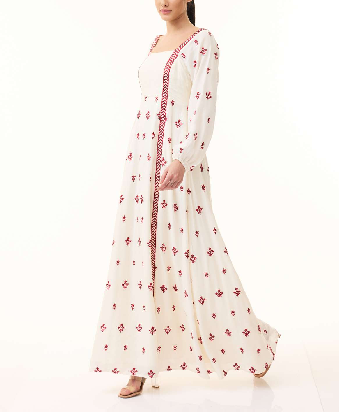 WHITE & RED EMBROIDERED DRESS