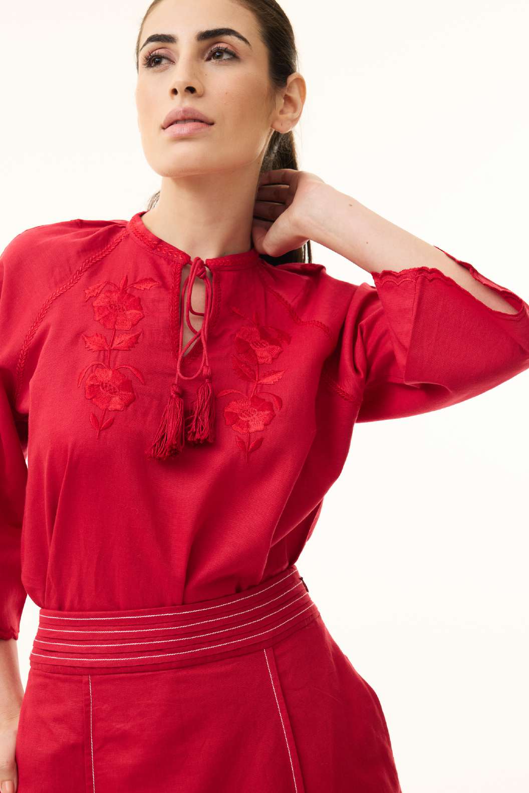 RED EMBROIDERED TOP