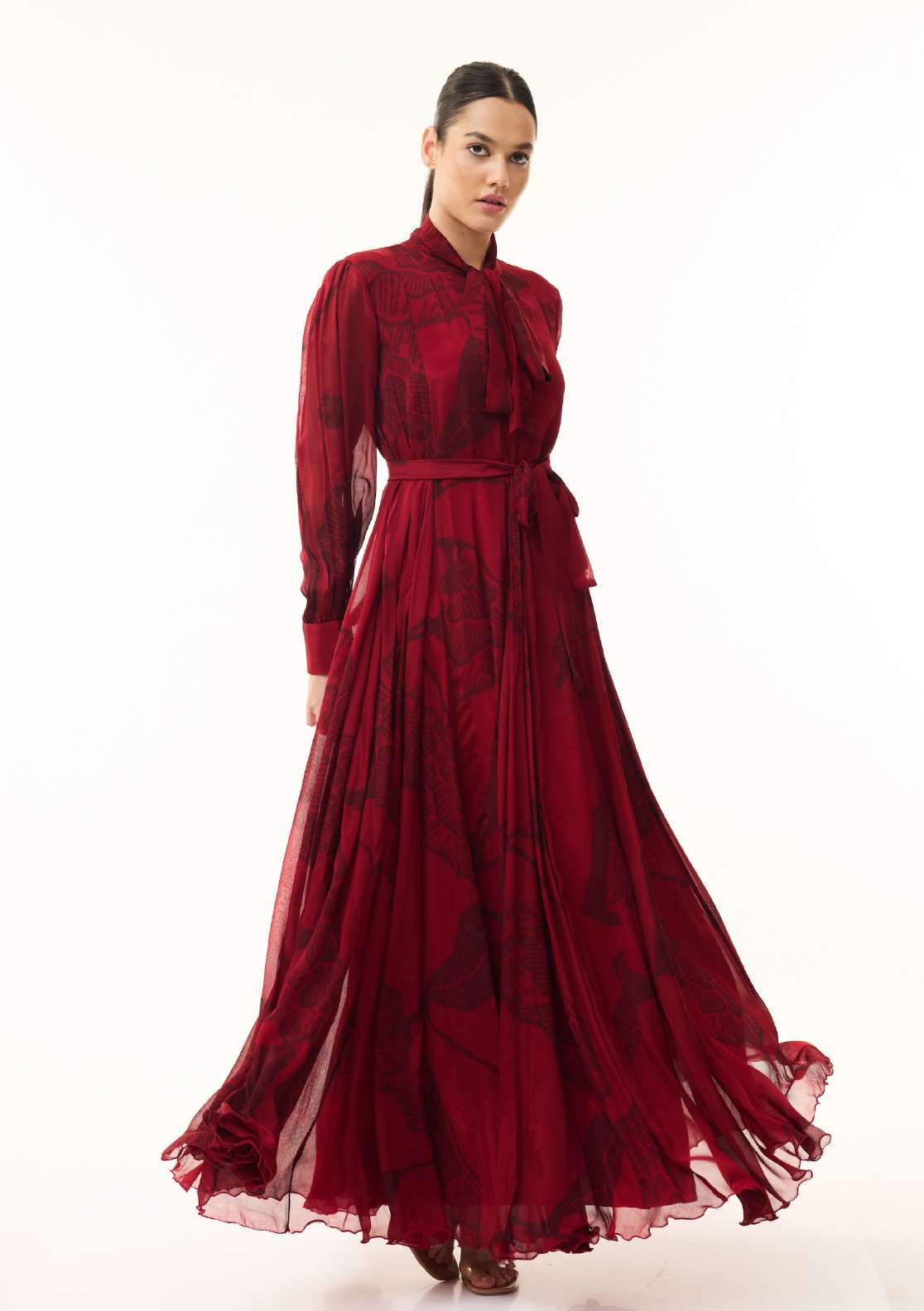 RED FLORAL LONG DRESS