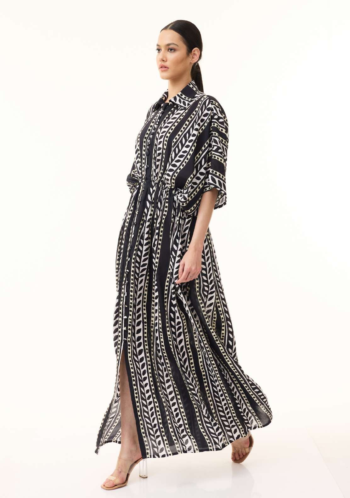BLACK AND WHITE STRIPE KAFTAN DRESS