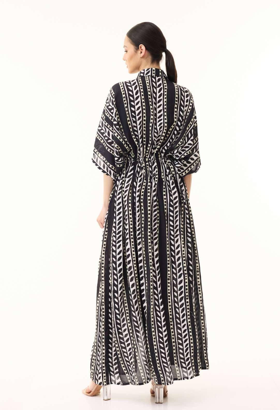 BLACK AND WHITE STRIPE KAFTAN DRESS
