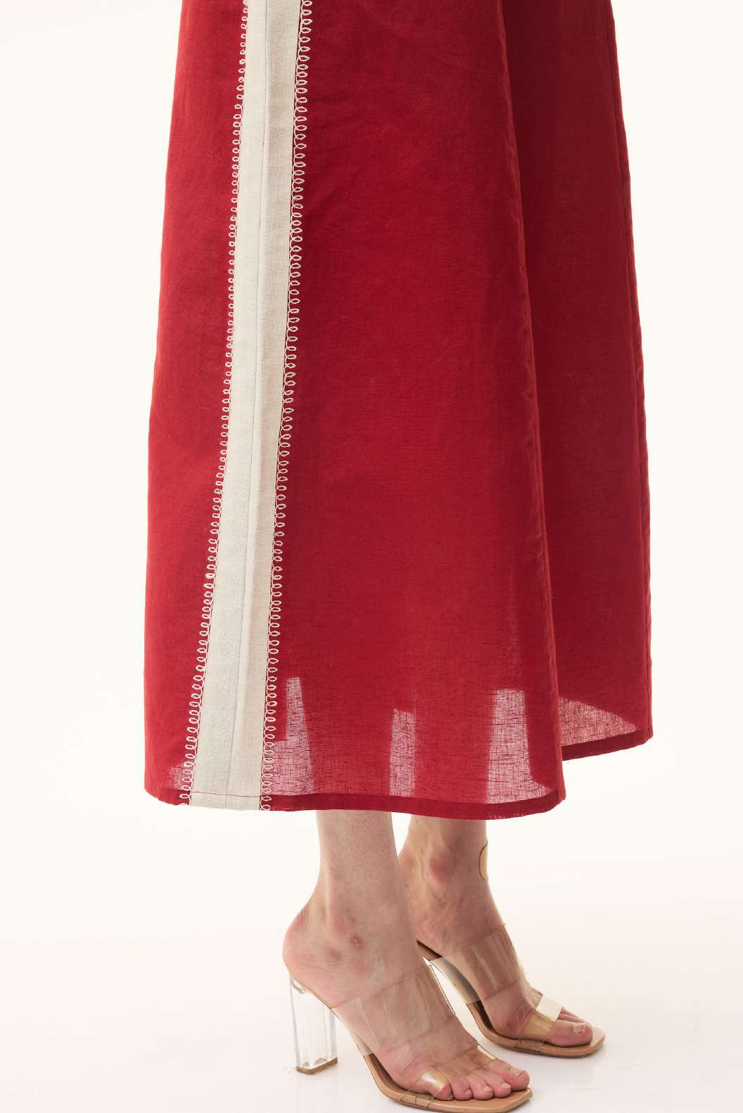 RED AND BEIGE EMBROIDERED DRESS