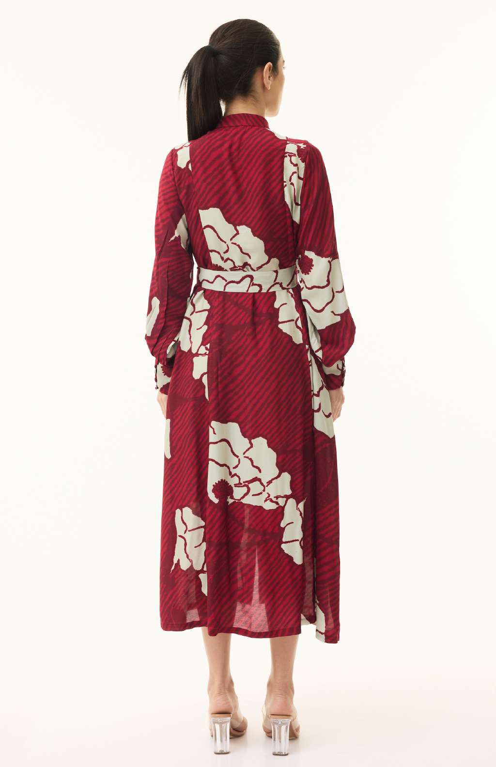 RED AND BEIGE FLORAL SLEEVELESS DRESS
