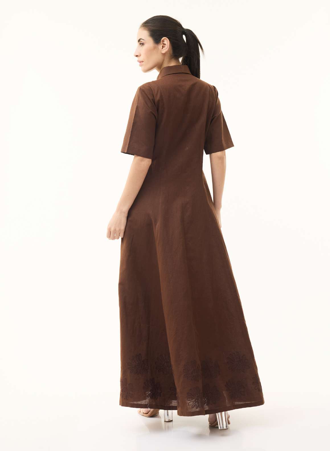 BROWN EMBROIDERED LONG DRESS