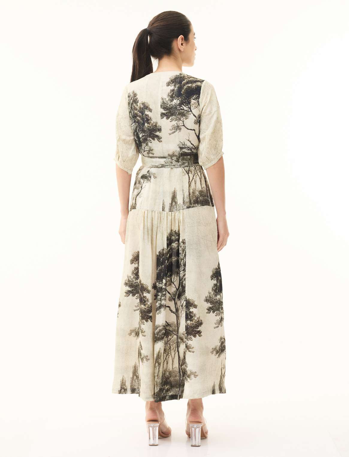BEIGE AND BLACK FLORAL SHIRT DRESS