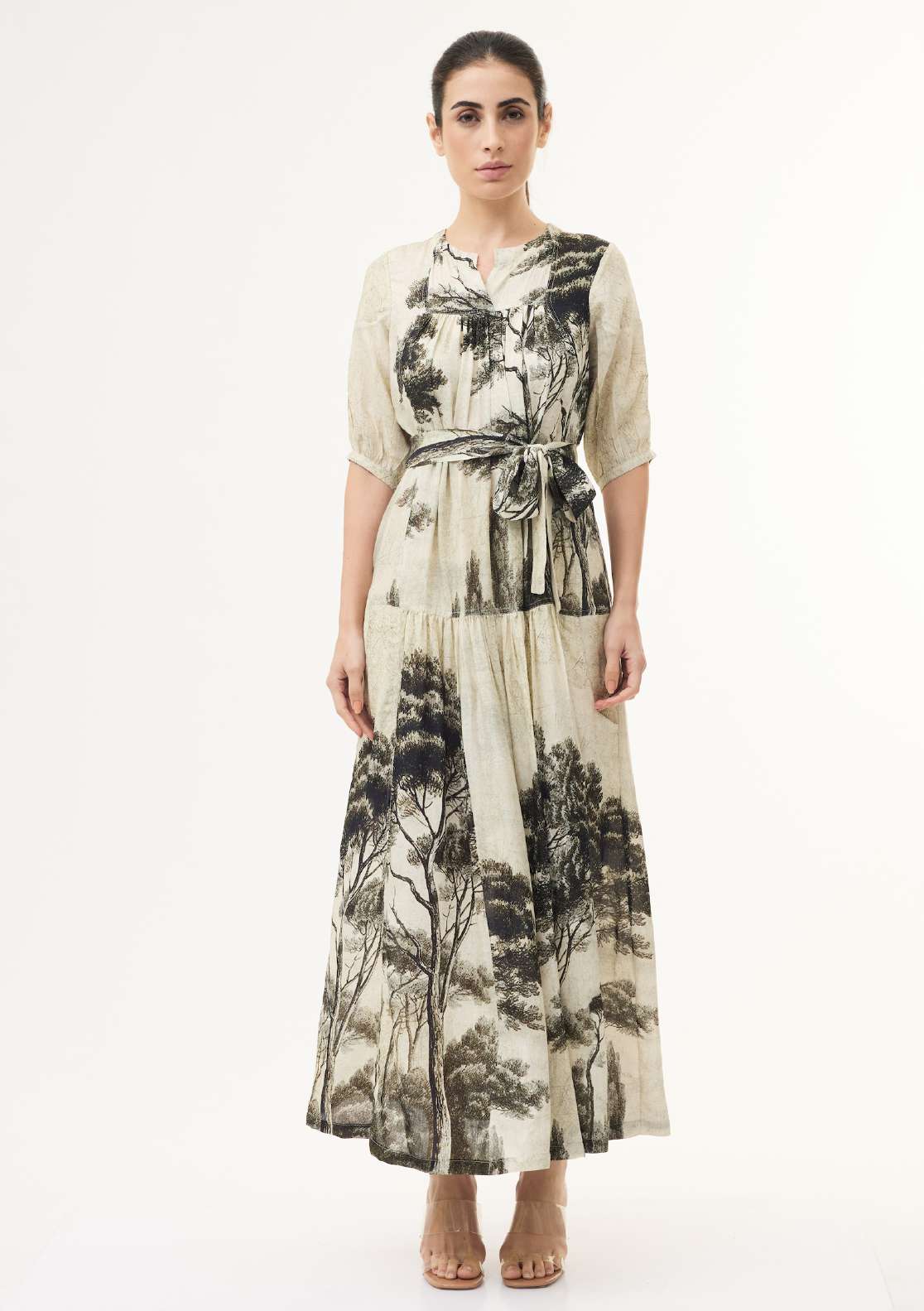 BEIGE AND BLACK FLORAL SHIRT DRESS
