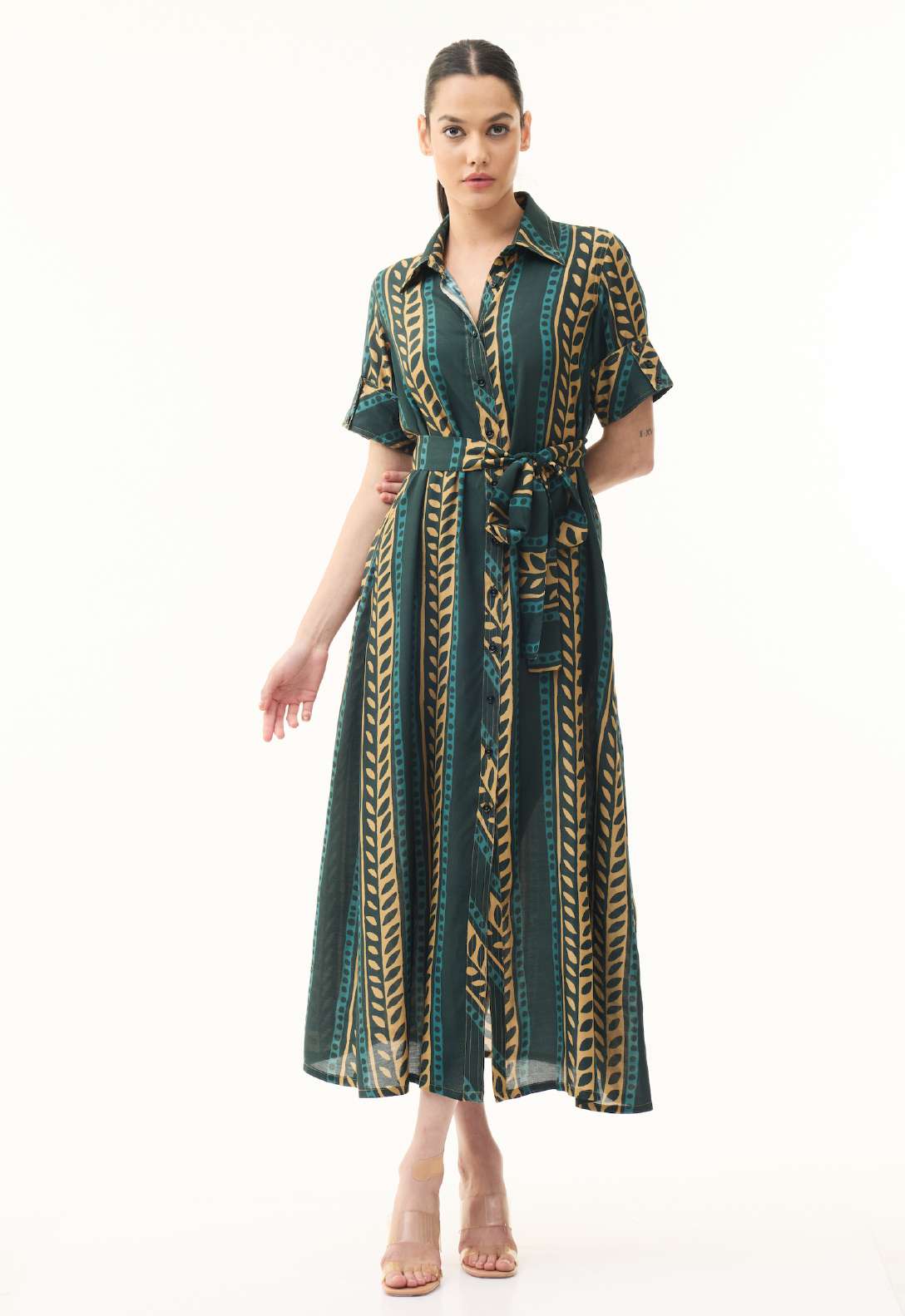 TEAL AND MUSTARD STRIPE SHIRT DRESS