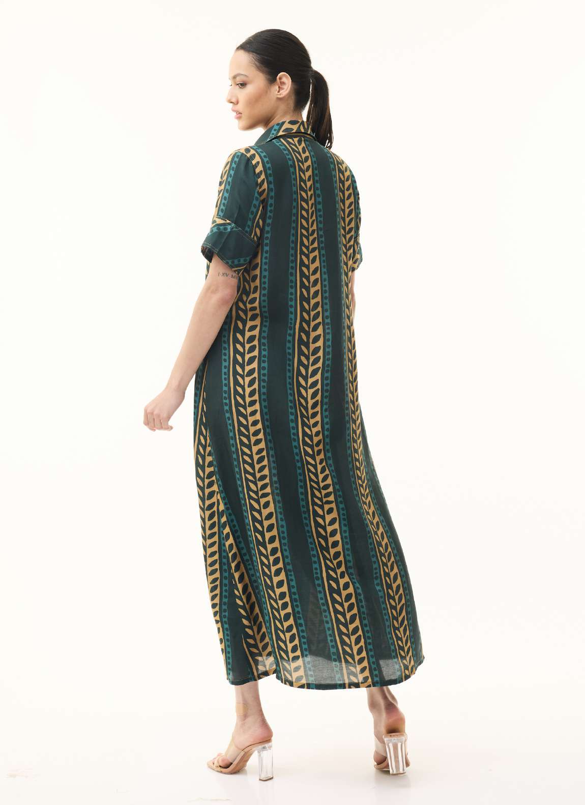 TEAL AND MUSTARD STRIPE SHIRT DRESS