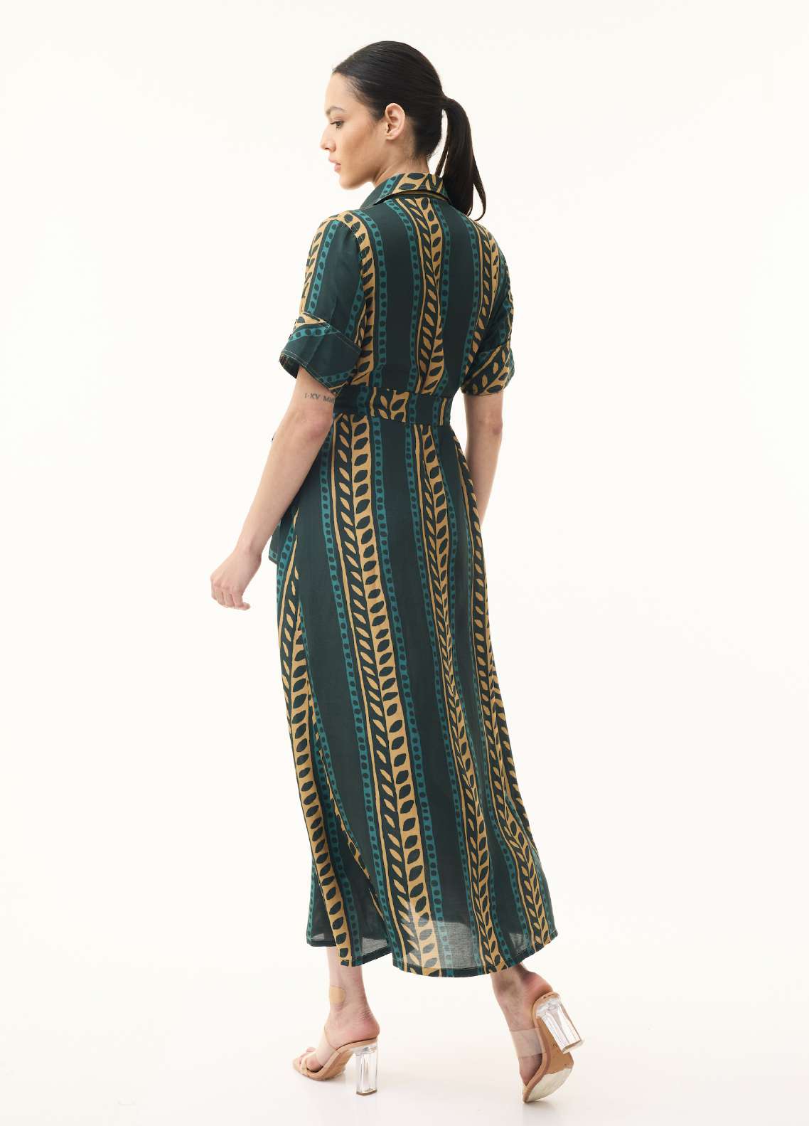 TEAL AND MUSTARD STRIPE SHIRT DRESS