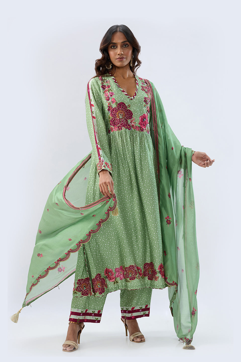Blossom Green Gathered Yoke Kurta Set