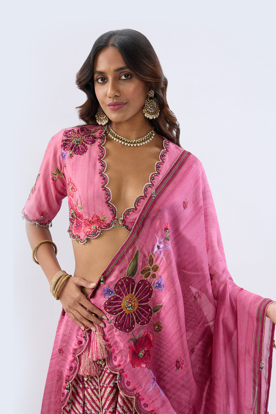 Blossom Pink Striped Lehenga Set