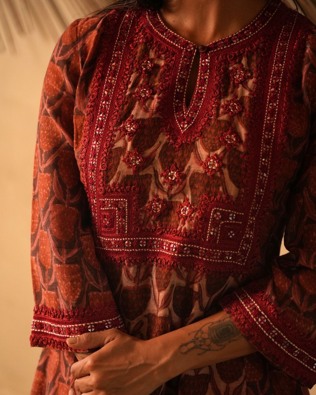 NECK YOKE HAND EMBROIDERED AKRAKH KURTA
