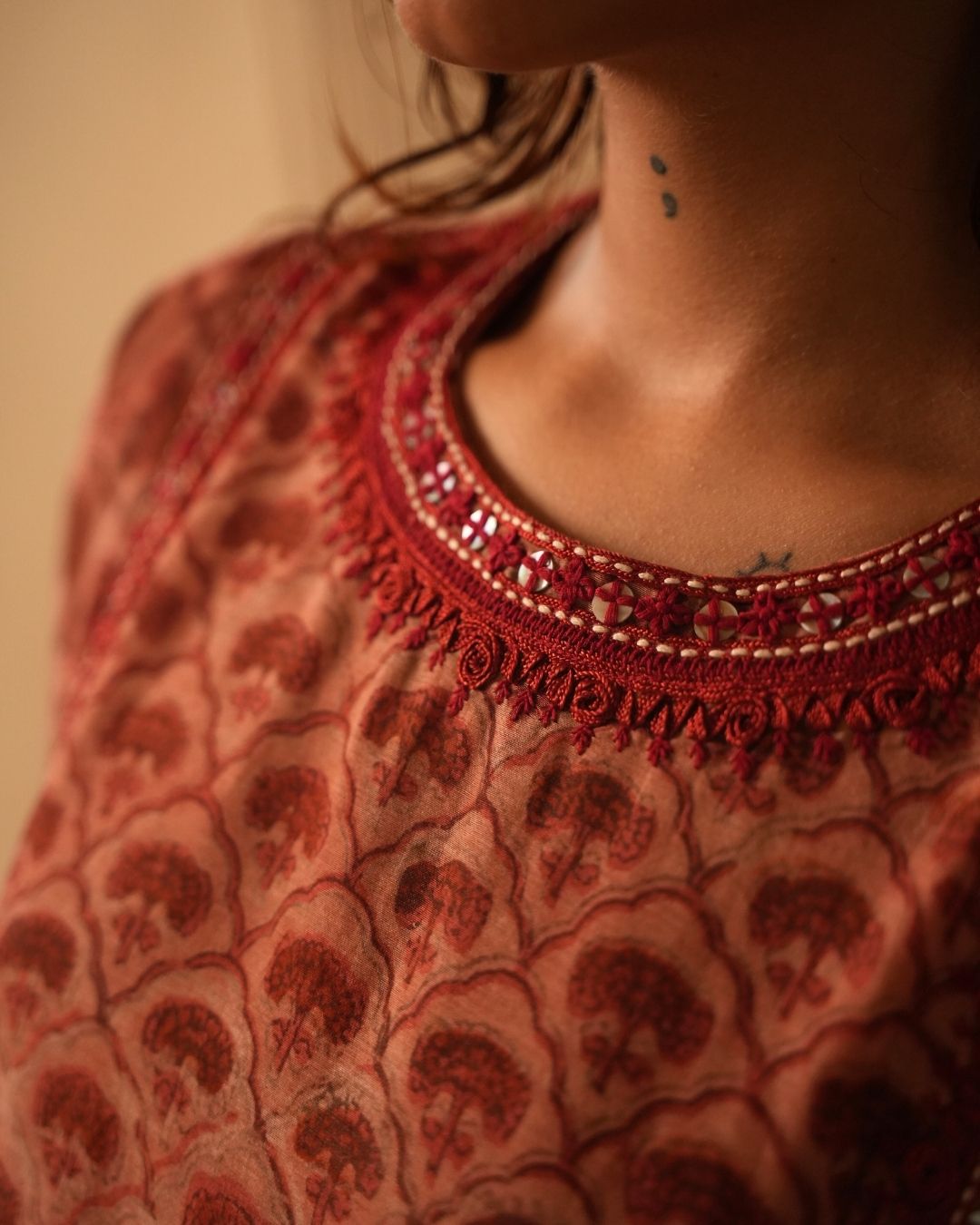 HAND EMBROIDERED AJRAKH KURTA WITH PANTS