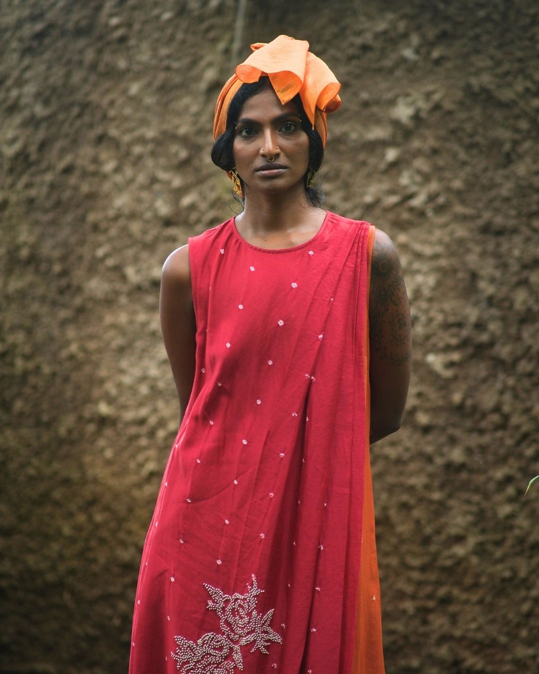 HAND EMBROIDERED BANDHANI DRAPED DRESS