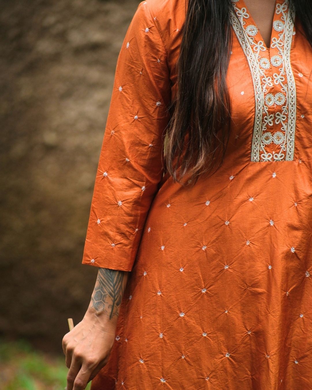 HAND EMBROIDERED BANDHANI KURTA